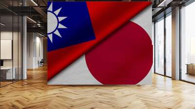 3D Rendering of two flags from taiwan and Japan together with fabric texture, bilateral relations, peace and conflict between countries, great for background Wall mural