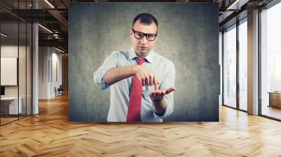  business man in glasses asking for more money Wall mural