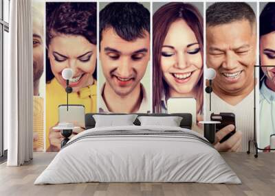 happy people using mobile smart phone Wall mural