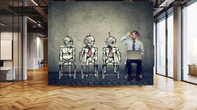 Human vs artificial intelligence concept. Wall mural