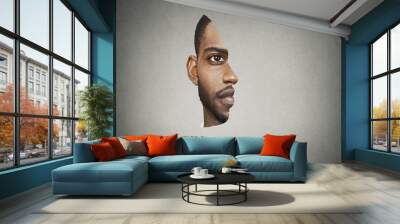 Optical illusion portrait front with cut out profile of man Wall mural