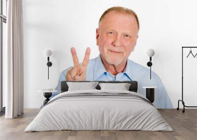 senior happy man showing two or peace sign hand gesture Wall mural