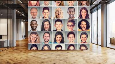 Smiling faces. Happy group of multiethnic people men and women. Wall mural