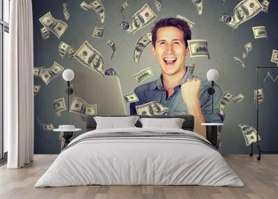 Successful man using laptop building online business making money Wall mural