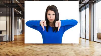 Unhappy woman giving two thumbs down Wall mural