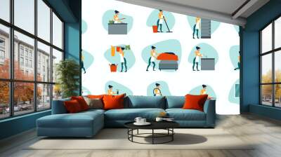 Vector of a housewife busy with home  errands Wall mural