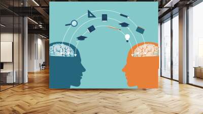 Vector of two human heads exchanging knowledge Wall mural