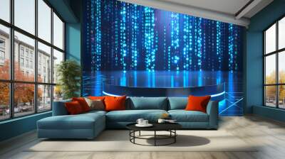 Futuristic Holographic Podium in a Digital Data Stream Background Wall mural