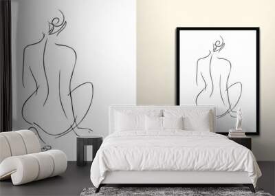 sexy women face and figure line art drawing design  Wall mural