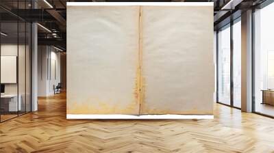 Blank, stained, antique paper double page.Isolated on transparent background. Wall mural