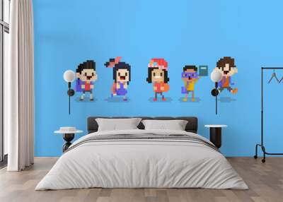 Pixel art cartoon children character.Back to school concept.8bit. Wall mural