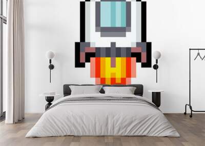 Pixel art grey space rocket icon Wall mural