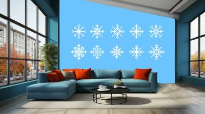 Pixel art snowflake icon set. Wall mural