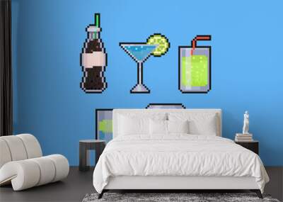 Pixel art summer drink icon set.8bit. Wall mural