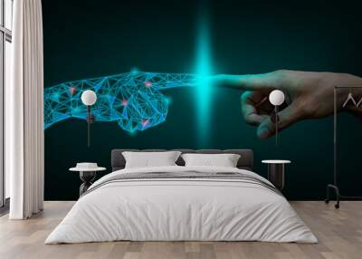 a human hand touching with digital hand, digital transformation  concept Wall mural