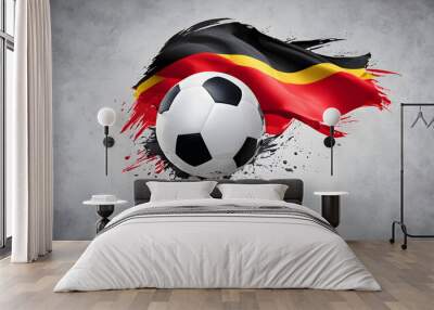 Generative AI. The symbolic power of success and victory. Classic soccer ball (football) has black and white color on Germany flag. Wall mural