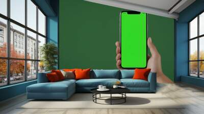 holding a mobile phone phone green screen  Wall mural