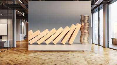 Money coins heap still balance and stop the falling domino, financial stability concept Wall mural