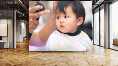 asian baby boy haircutting. Wall mural