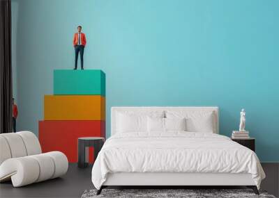 Two business figures on colorful blocks, representing growth and success. Wall mural