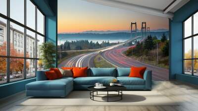 two bridges over puget sound, tacoma washington; narrows bridges Wall mural