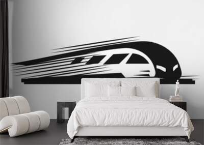 Vector illustration: fast black train. Modern train. Simple icon. Flat design Wall mural