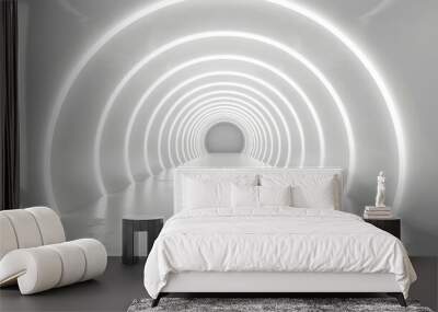 abstract white tunnel, glowing light ring, futuristic sc-fi style empty room background, abstract mo Wall mural