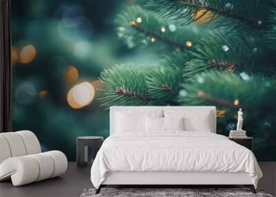 Christmas light on pine tree branches Wall mural