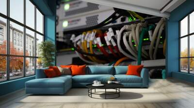 coloured network cables connected to switch Wall mural