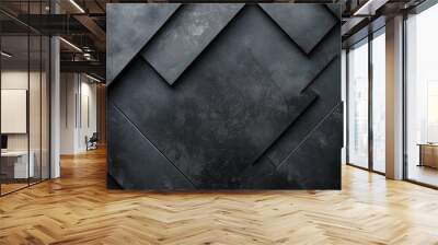 Dark geometric metal background with overlapping panels, industrial abstract texture concept, modern architectural detail in grayscale Wall mural