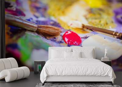 Painting artwork: paint brushes on painting background Wall mural