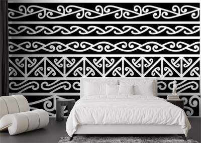 Maori decorative line ornaments, seamless pattern, New-Zealand. Wall mural