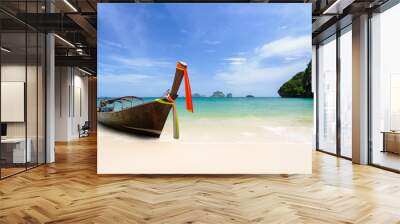 long boat at beach Wall mural