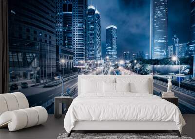 Shanghai Lujiazui Finance and Trade Zone of the modern city night background Wall mural