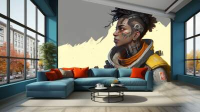 Futuristic female game character design, header with copy space. generative ai Wall mural