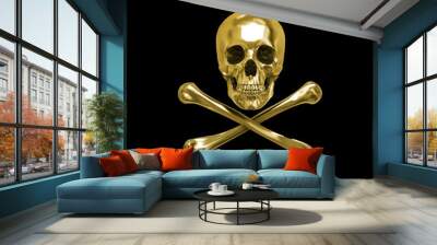 Golden Skull and Crossbones, 3D, Isolated Against a Black Background. Wall mural