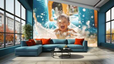 happy baby playing in swimming pool during summer vacation. generative ai Wall mural