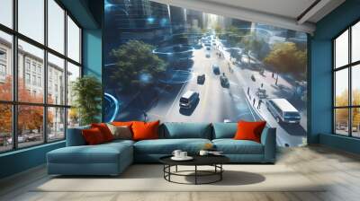 Future street scenario in a smart city Wall mural