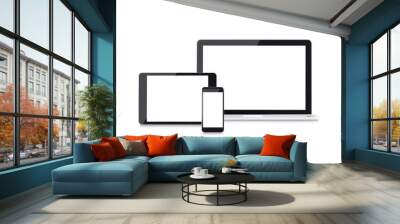 responsive design mockup with tablet, laptop and mobile phone screen Wall mural