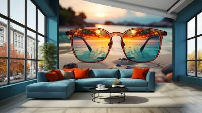 sunglasses on the beach Wall mural