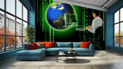 matrix globe man typing Wall mural