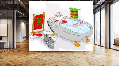 santa claus in bath tub relaxing Wall mural