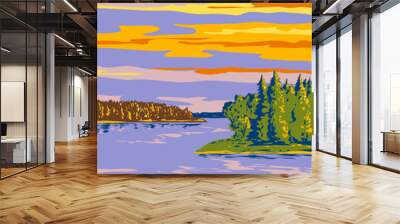 WPA poster art of Kouchibouguac National Park located on the east coast of New Brunswick in the Canadian Maritime Plain region, Canada done in works project administration. Wall mural