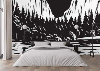 wpa poster monochrome art of el capitan in yosemite national park in california, usa done in works p Wall mural