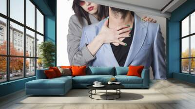 Gangster couple looking and smoking Wall mural