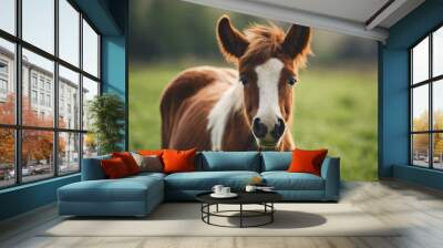 Grass Horse Green Brown Meadow Nature Wall mural