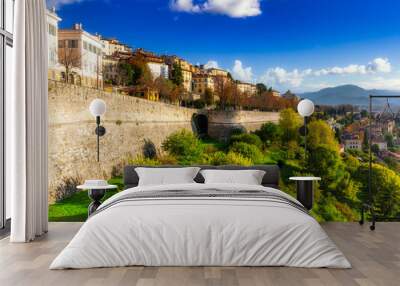 Beautiful Porta San Giacomo gate and the city walls of Citta Alta old town in Bergamo, Italy Wall mural