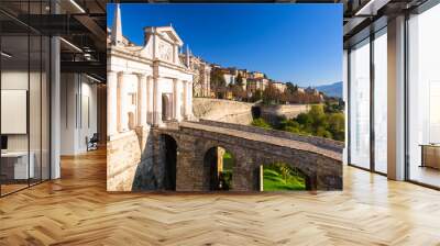 Beautiful Porta San Giacomo gate and the city walls of Citta Alta old town in Bergamo, Italy Wall mural