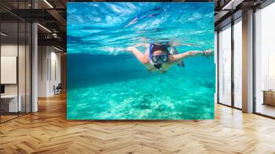 Beautiful women snorkeling in the tropical sea Wall mural