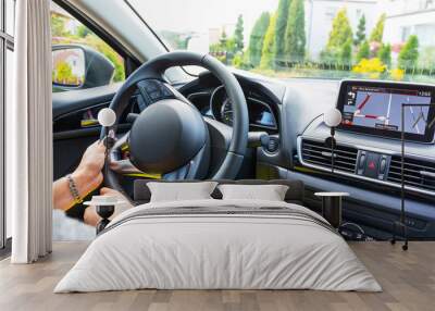 Driving a car with navigation device Wall mural